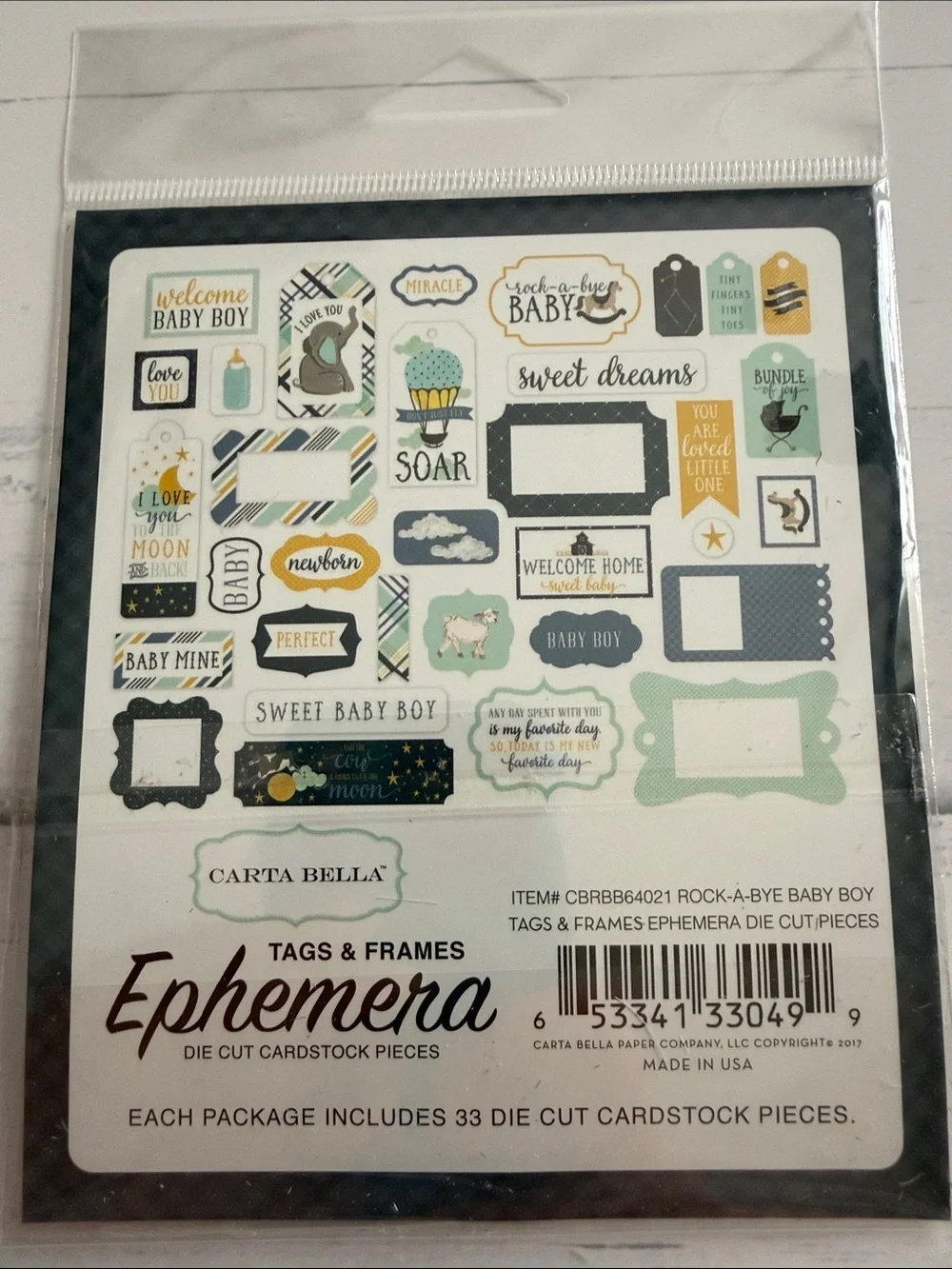 Baby Boy Scrapbook Embellishment Bundle | 24+ Pieces | Stickers | Paper Pads